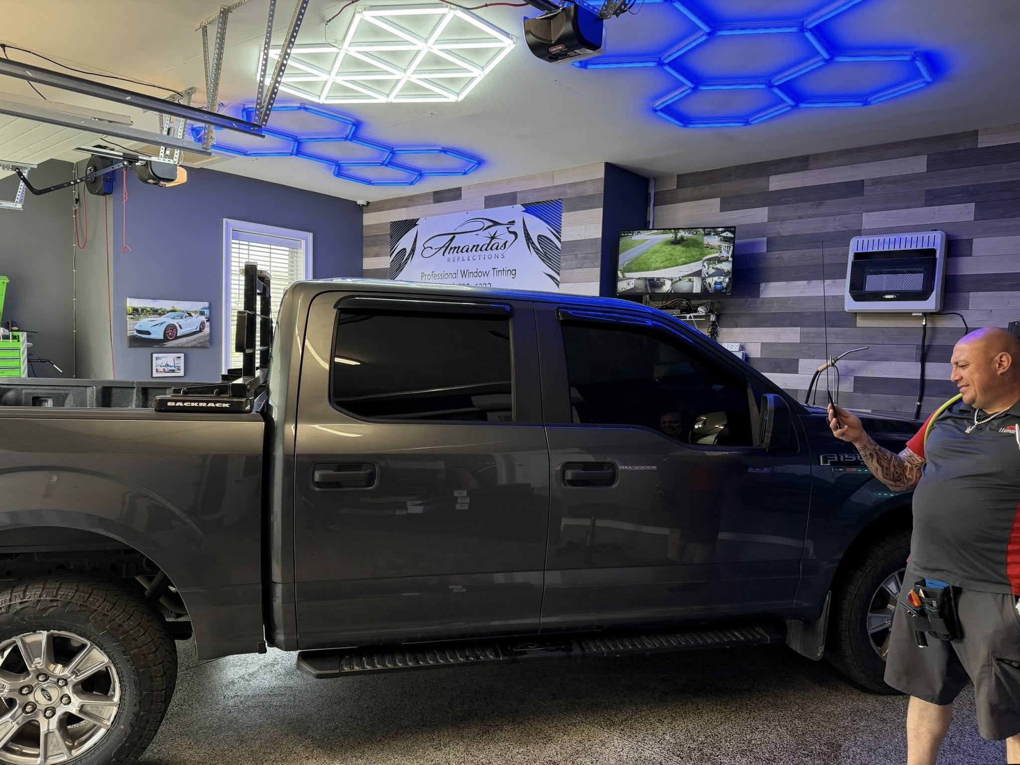 Ford F-150 pickup truck with full window tint